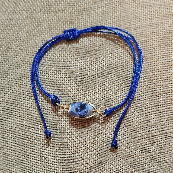 Lapis Lazuli Blue And Gold Adjustable Bracelet. - Picture 1 of 2